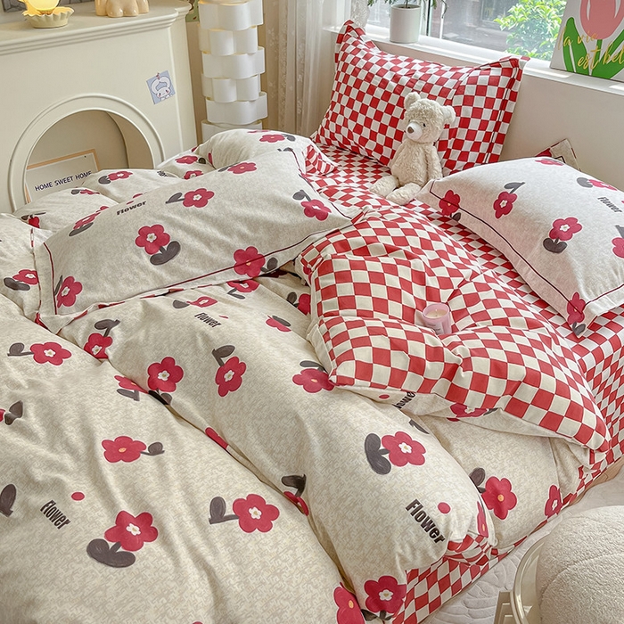 91家纺网 家纺一手货源 找家纺 宜家坊 2024新款ins小清新磨毛印花四件套 梦里花