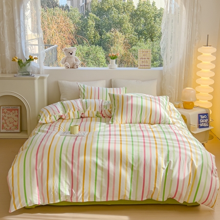 感遇家纺 2024春夏新品全棉卡通印花四件套-第一批 彩虹条纹