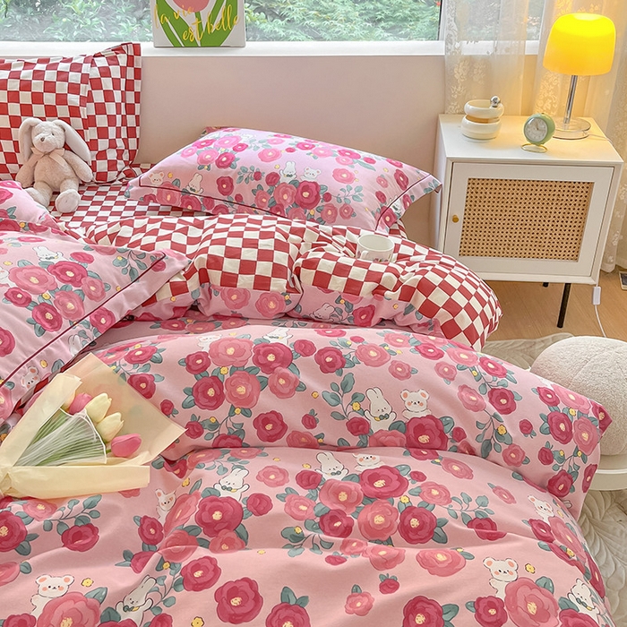 91家纺网 家纺一手货源 找家纺 宜家坊 2024新款ins小清新磨毛印花四件套 花期