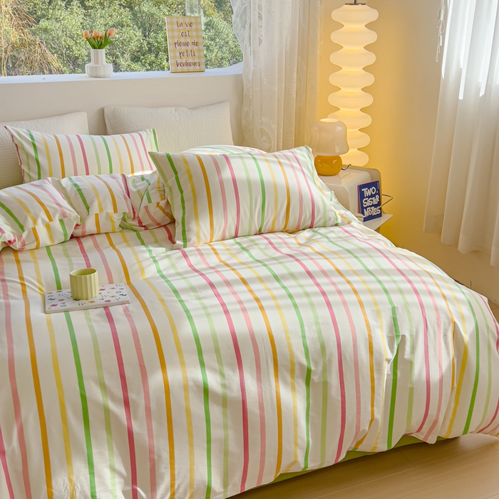 91家纺网 家纺一手货源 找家纺 感遇家纺 2024春夏新品全棉卡通印花四件套-第一批 彩虹条纹