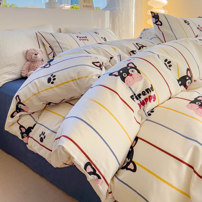 91家纺网 家纺一手货源 找家纺 感遇家纺 2024春夏新品全棉卡通印花四件套-第一批 彩虹小狗