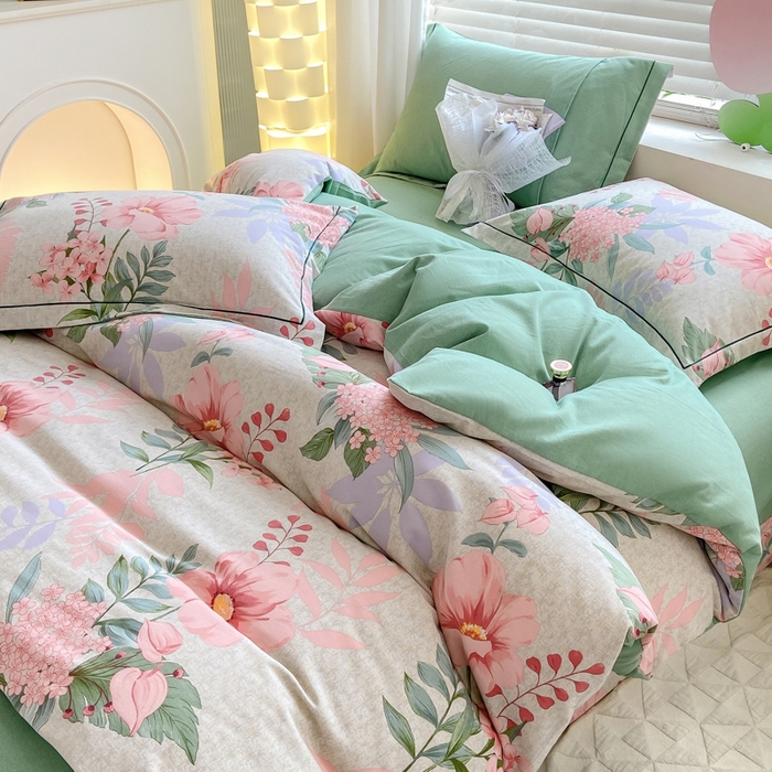 91家纺网 家纺一手货源 找家纺 宜家坊 2024新款ins小清新磨毛印花四件套 蔚然花