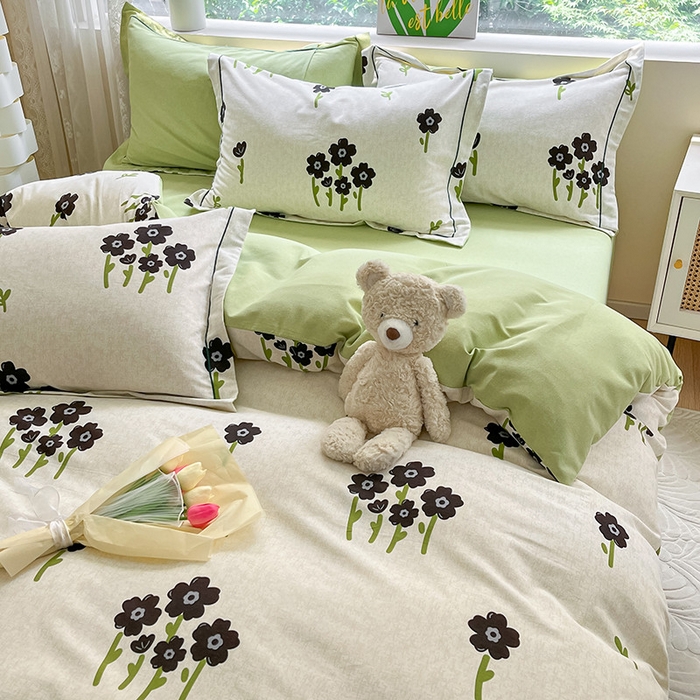 91家纺网 家纺一手货源 找家纺 宜家坊 2024新款ins小清新磨毛印花四件套 墨玉