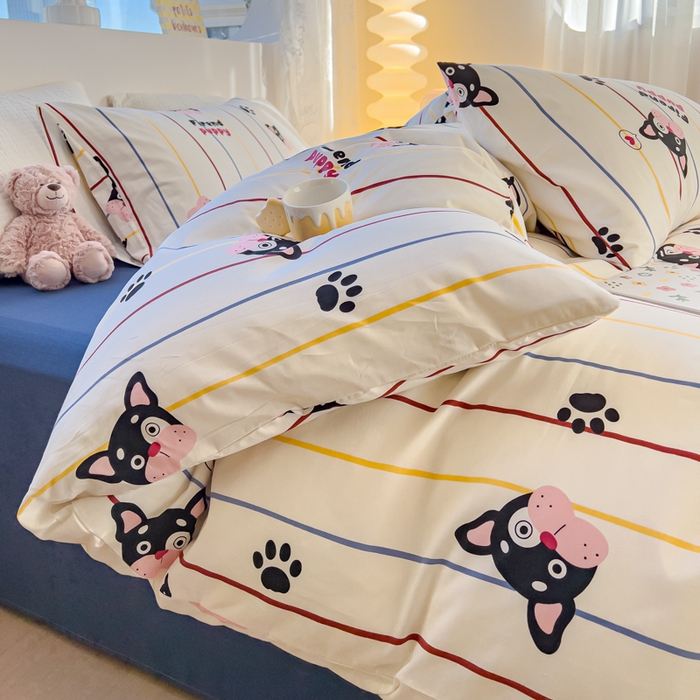 91家纺网 家纺一手货源 找家纺 感遇家纺 2024春夏新品全棉卡通印花四件套-第一批 彩虹小狗