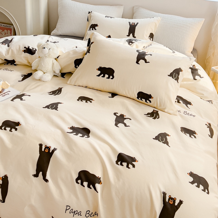 91家纺网 家纺一手货源 找家纺 感遇家纺 2024春夏新品全棉卡通印花四件套-第一批 跳舞小熊