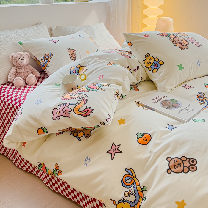 91家纺网 家纺一手货源 找家纺 感遇家纺 2024春夏新品全棉卡通印花四件套-第一批 大吉大利