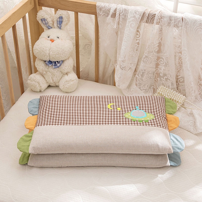 91家纺网 家纺一手货源 找家纺 织布人 2024新款荞麦枕全棉水洗棉彩虹边贴布绣儿童学生枕头枕套+枕芯 彩虹边荞麦枕-飞碟30*50cm