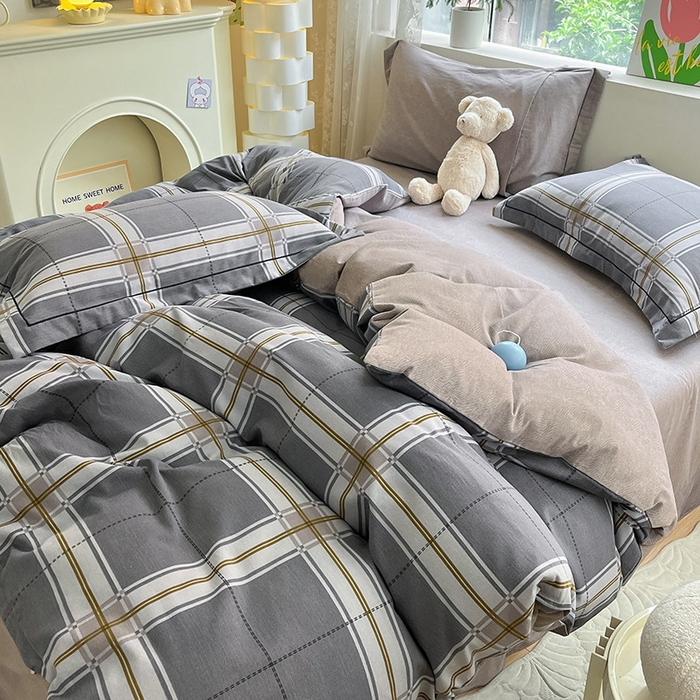 91家纺网 家纺一手货源 找家纺 宜家坊 2024新款ins小清新磨毛印花四件套 知间-灰( 有小三件套 ) 