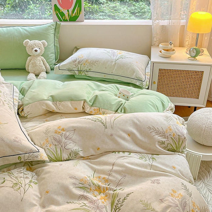 91家纺网 家纺一手货源 找家纺 宜家坊 2024新款ins小清新磨毛印花四件套 萤草( 有小三件套 )