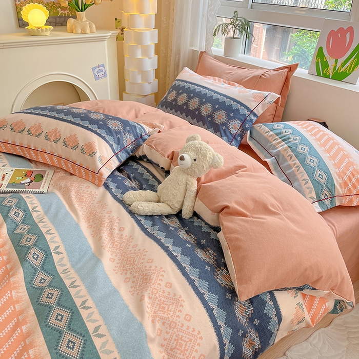 91家纺网 家纺一手货源 找家纺 宜家坊 2024新款ins小清新磨毛印花四件套 国际米兰