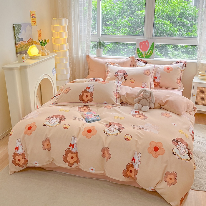 91家纺网 家纺一手货源 找家纺 宜家坊 2024新款ins小清新磨毛印花四件套 花童