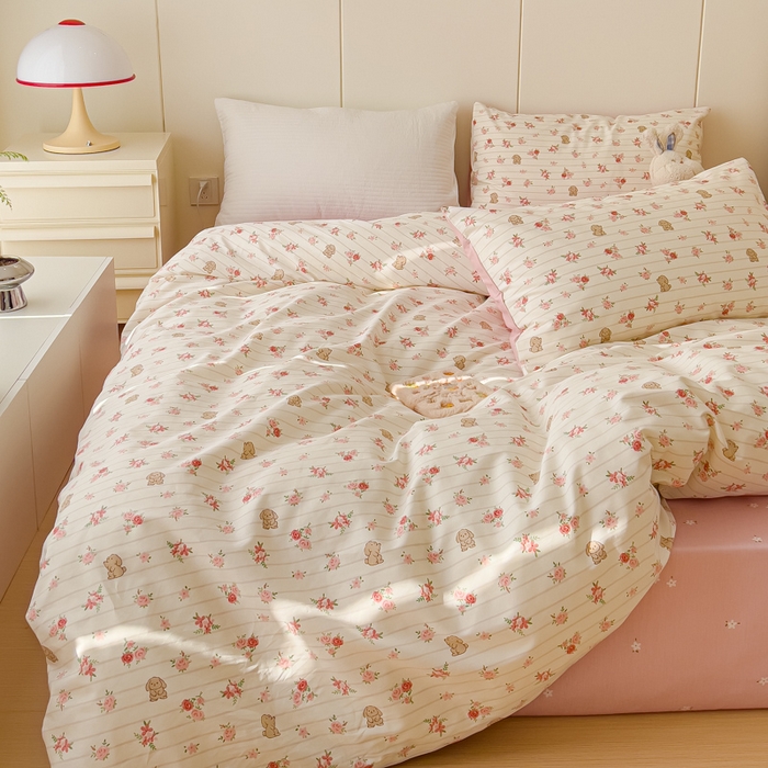 91家纺网 家纺一手货源 找家纺 感遇家纺 2024春夏新品全棉卡通印花四件套-第二批 花花兔