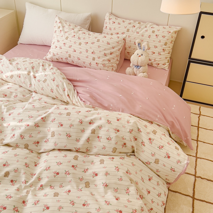 91家纺网 家纺一手货源 找家纺 感遇家纺 2024春夏新品全棉卡通印花四件套-第二批 花花兔