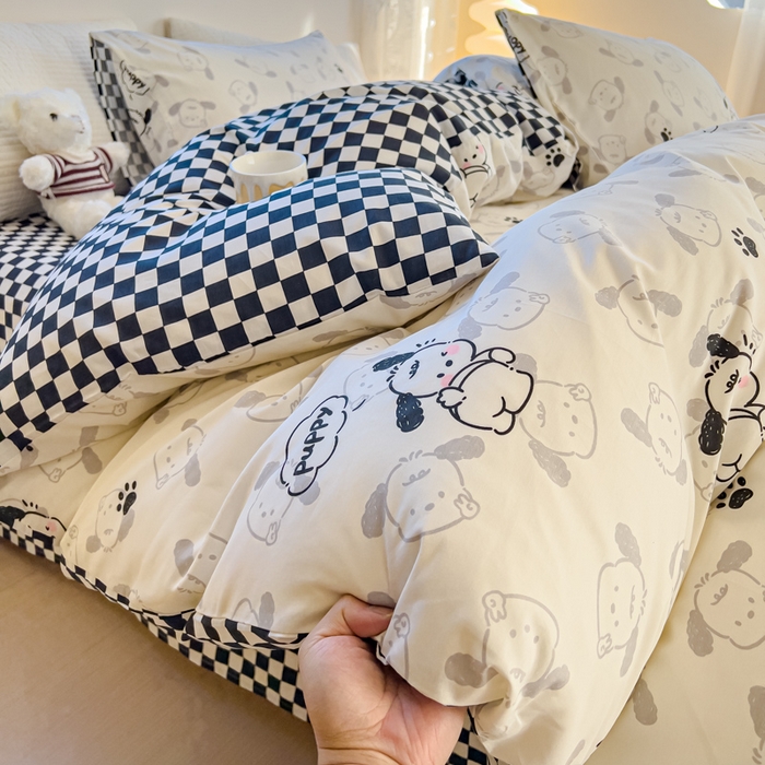 91家纺网 家纺一手货源 找家纺 感遇家纺 2024春夏新品全棉卡通印花四件套-第一批 回眸狗狗