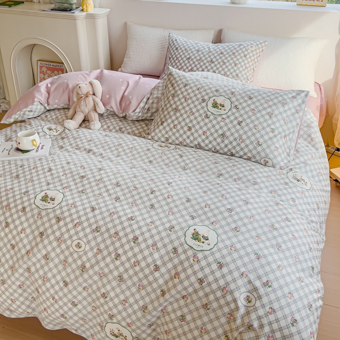 91家纺网 家纺一手货源 找家纺 感遇家纺 2024春夏新品全棉卡通印花四件套-第一批 田园小兔