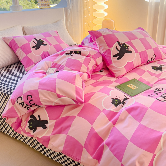 91家纺网 家纺一手货源 找家纺 感遇家纺 2024春夏新品全棉卡通印花四件套-第一批 喵星人