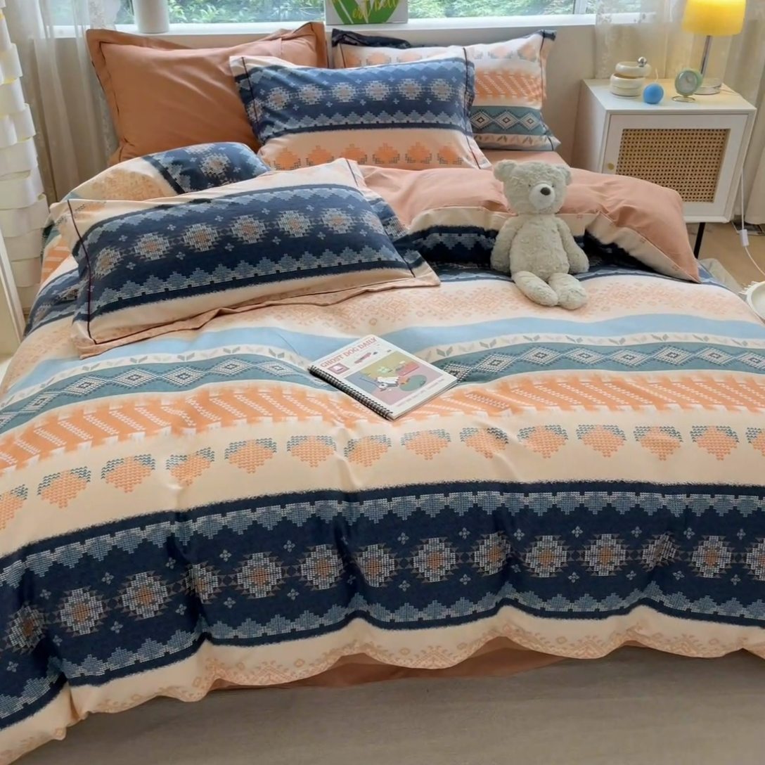 91家纺网 家纺一手货源 找家纺 宜家坊 2024新款ins小清新磨毛印花四件套 国际米兰