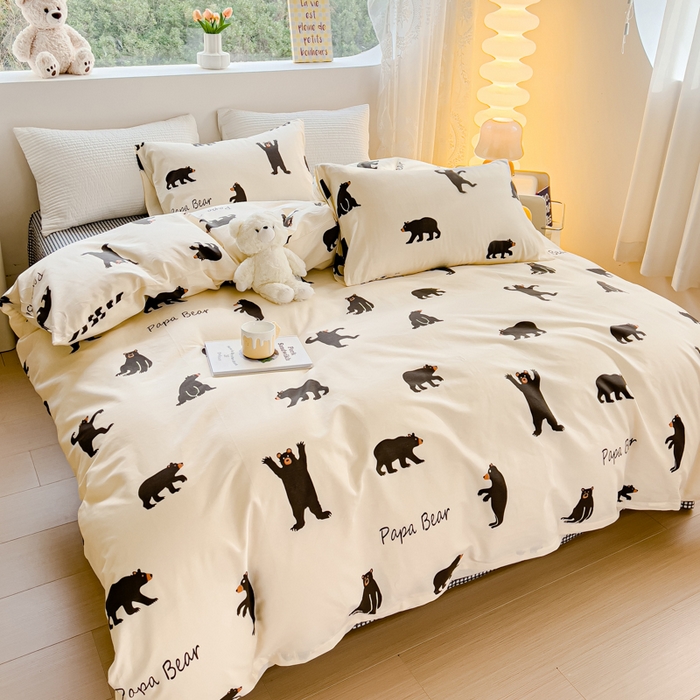 91家纺网 家纺一手货源 找家纺 感遇家纺 2024春夏新品全棉卡通印花四件套-第一批 跳舞小熊