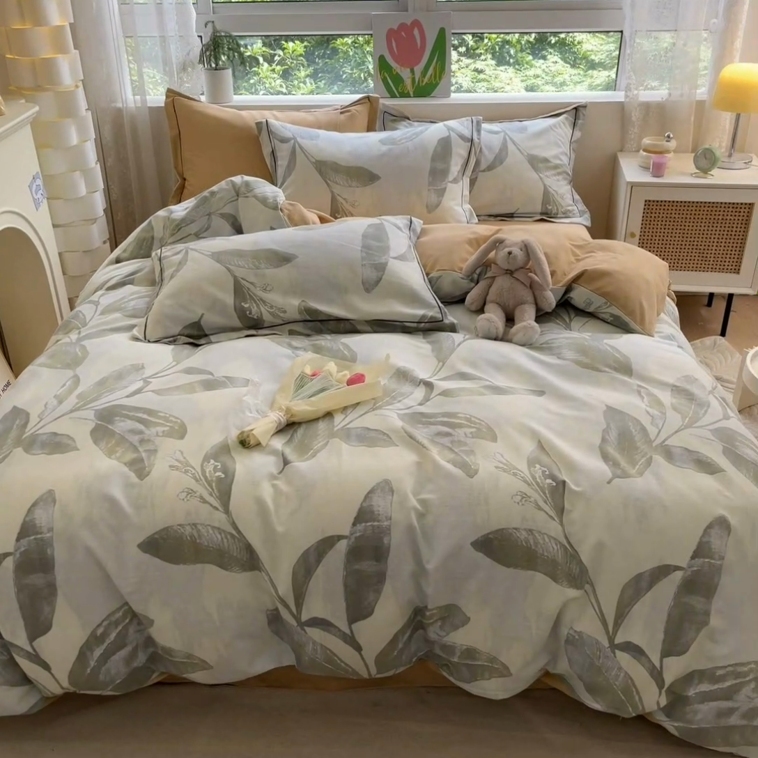 91家纺网 家纺一手货源 找家纺 宜家坊 2024新款ins小清新磨毛印花四件套 暖枫