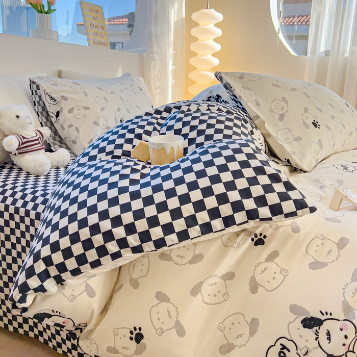 91家纺网 家纺一手货源 找家纺 感遇家纺 2024春夏新品全棉卡通印花四件套-第一批 回眸狗狗