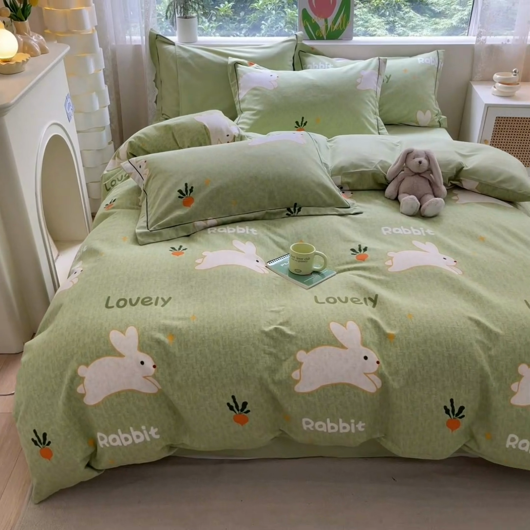 91家纺网 家纺一手货源 找家纺 宜家坊 2024新款ins小清新磨毛印花四件套 偶遇