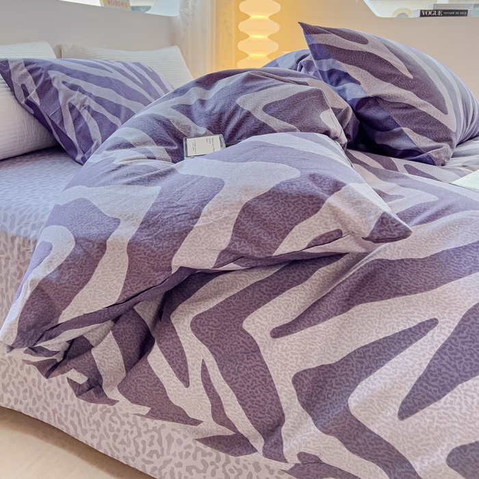 91家纺网 家纺一手货源 找家纺 感遇家纺 2024春夏新品全棉卡通印花四件套-第一批 豹纹紫