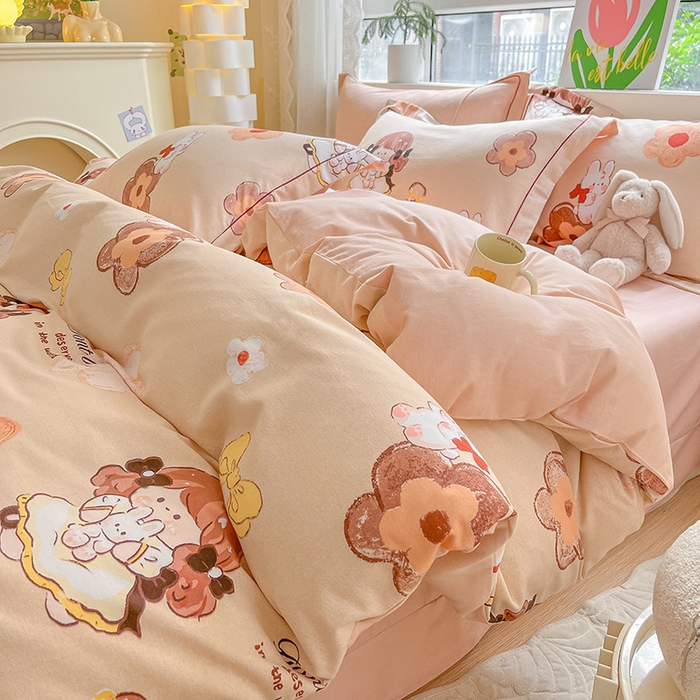 91家纺网 家纺一手货源 找家纺 宜家坊 2024新款ins小清新磨毛印花四件套 花童