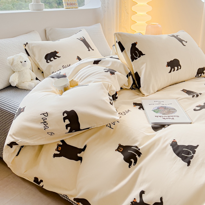 91家纺网 家纺一手货源 找家纺 感遇家纺 2024春夏新品全棉卡通印花四件套-第一批 跳舞小熊