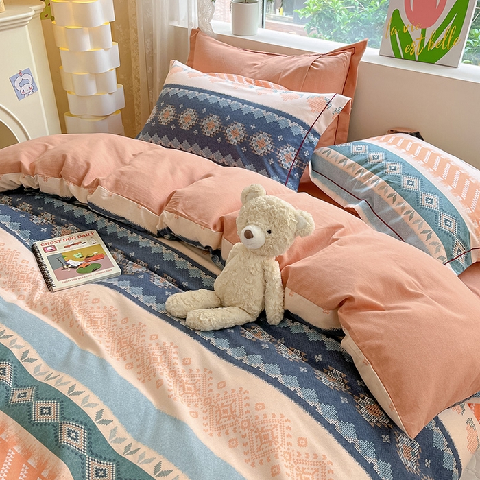 91家纺网 家纺一手货源 找家纺 宜家坊 2024新款ins小清新磨毛印花四件套 国际米兰