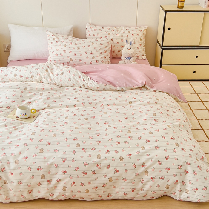 91家纺网 家纺一手货源 找家纺 感遇家纺 2024春夏新品全棉卡通印花四件套-第二批 花花兔