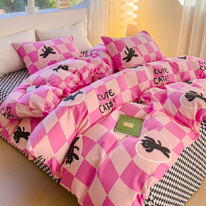 91家纺网 家纺一手货源 找家纺 感遇家纺 2024春夏新品全棉卡通印花四件套-第一批 喵星人