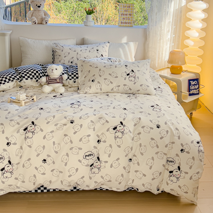 91家纺网 家纺一手货源 找家纺 感遇家纺 2024春夏新品全棉卡通印花四件套-第一批 回眸狗狗