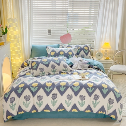 91家纺网 家纺一手货源 找家纺 （总）宜家坊 2024新款ins小清新磨毛印花四件套