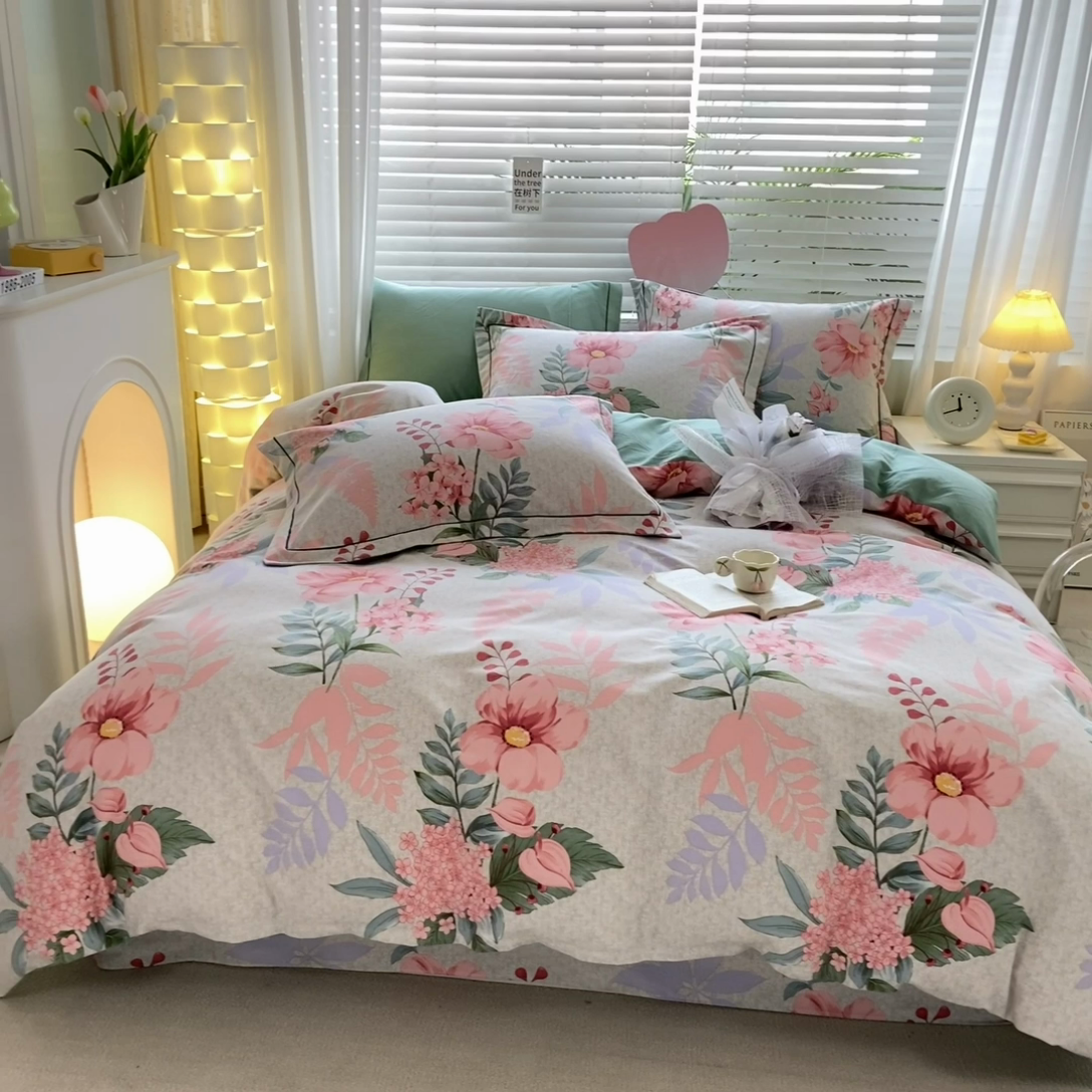 91家纺网 家纺一手货源 找家纺 宜家坊 2024新款ins小清新磨毛印花四件套 蔚然花