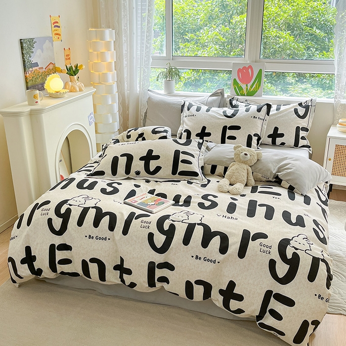 91家纺网 家纺一手货源 找家纺 宜家坊 2024新款ins小清新磨毛印花四件套 趣味字母