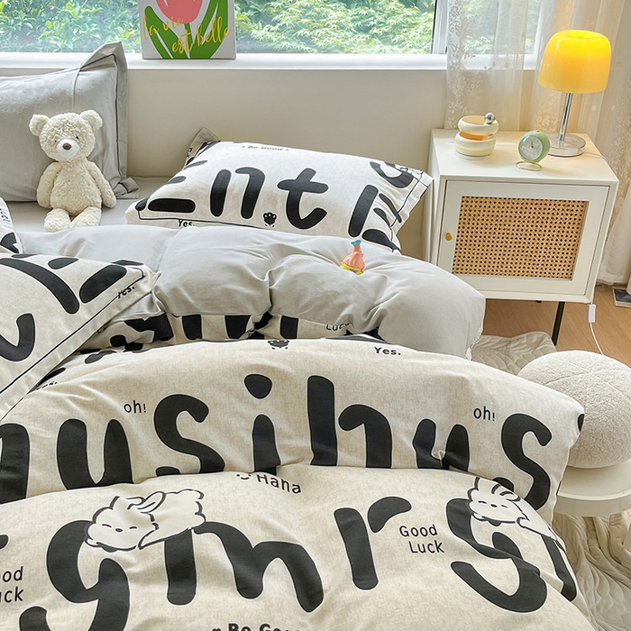 91家纺网 家纺一手货源 找家纺 宜家坊 2024新款ins小清新磨毛印花四件套 趣味字母