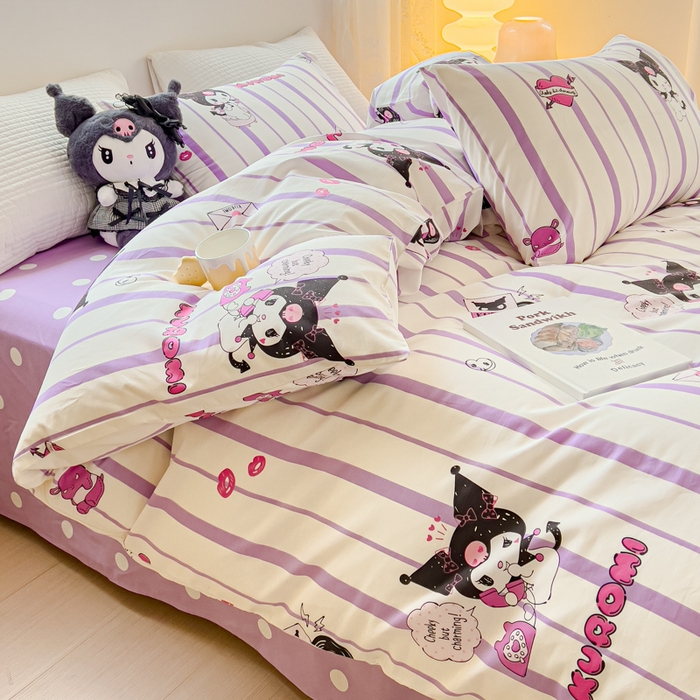 91家纺网 家纺一手货源 找家纺 感遇家纺 2024春夏新品全棉卡通印花四件套-第一批 魅紫库洛米