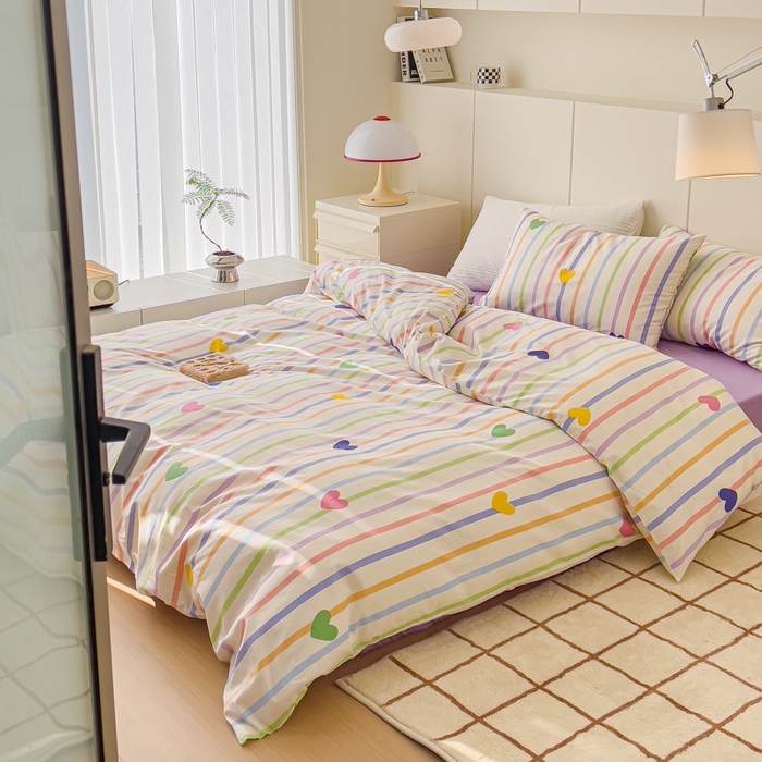 91家纺网 家纺一手货源 找家纺 感遇家纺 2024春夏新品全棉卡通印花四件套-第二批 彩色爱心