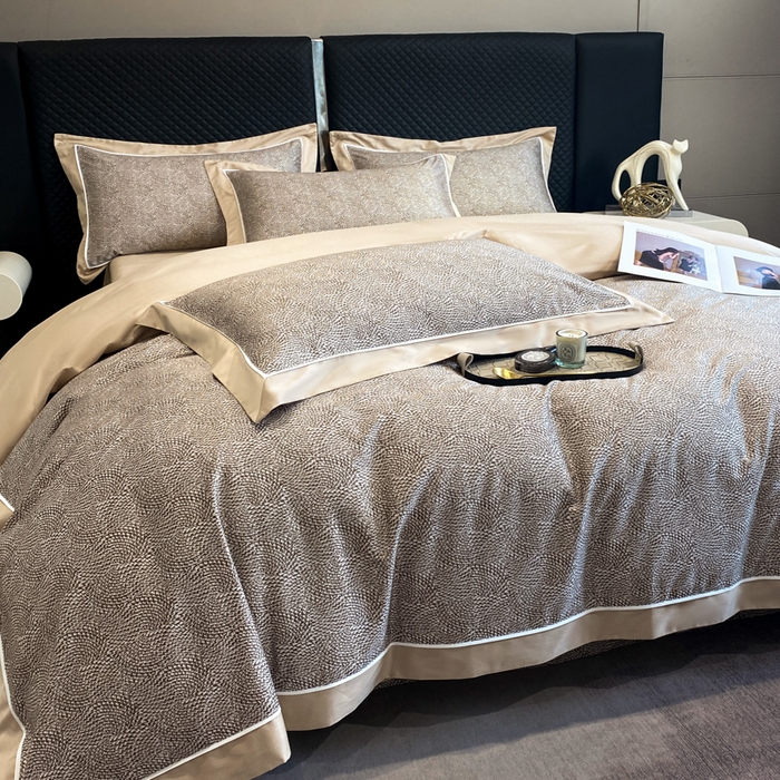 91家纺网 家纺一手货源 找家纺 魅都 100s长绒棉数码印花大拼角轻奢四件套 金