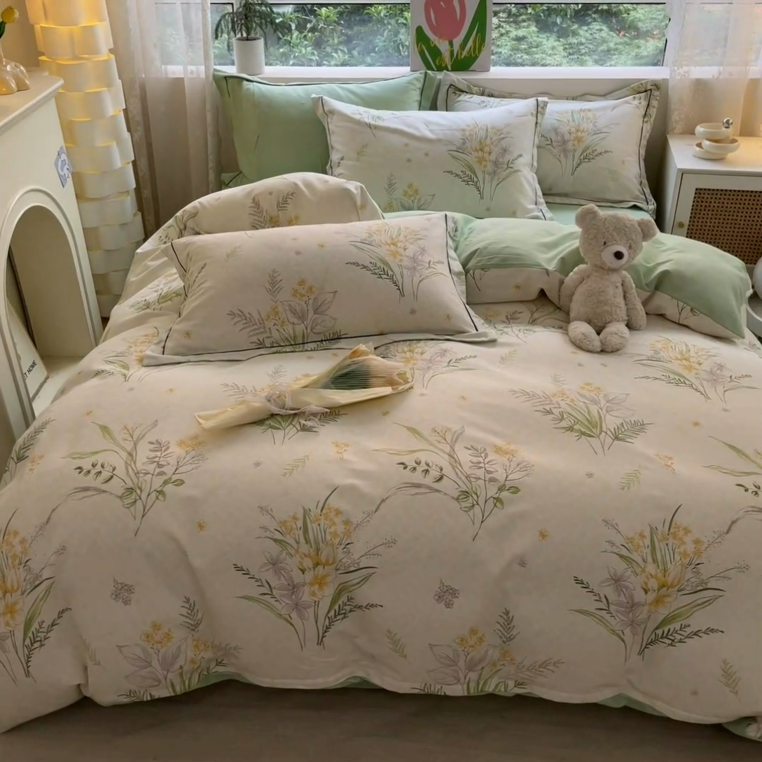 91家纺网 家纺一手货源 找家纺 宜家坊 2024新款ins小清新磨毛印花四件套 萤草( 有小三件套 )