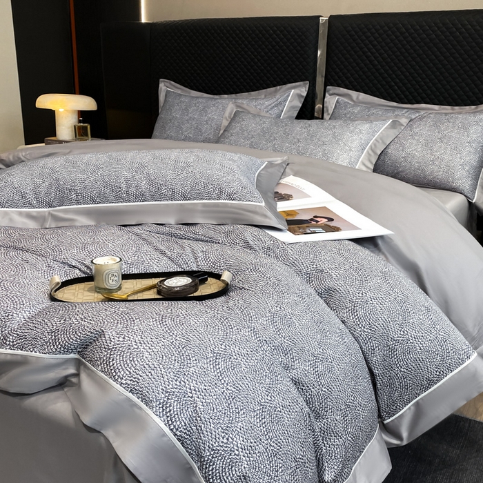 91家纺网 家纺一手货源 找家纺 魅都 100s长绒棉数码印花大拼角轻奢四件套 灰