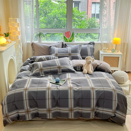 91家纺网 家纺一手货源 找家纺 宜家坊 2024新款ins小清新磨毛印花四件套 知间-灰( 有小三件套 ) 