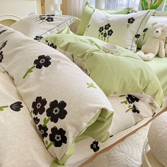 91家纺网 家纺一手货源 找家纺 宜家坊 2024新款ins小清新磨毛印花四件套 墨玉