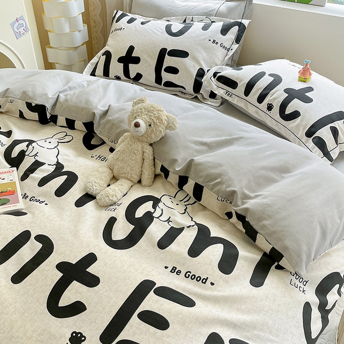 91家纺网 家纺一手货源 找家纺 宜家坊 2024新款ins小清新磨毛印花四件套 趣味字母