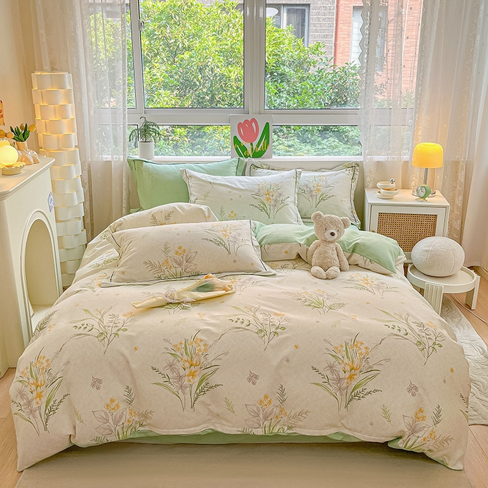 91家纺网 家纺一手货源 找家纺 宜家坊 2024新款ins小清新磨毛印花四件套 萤草( 有小三件套 )