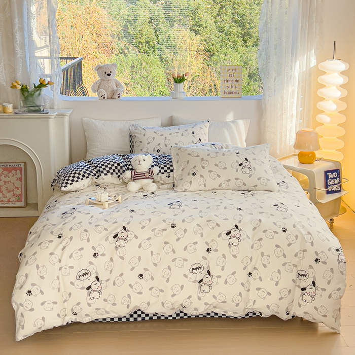 91家纺网 家纺一手货源 找家纺 感遇家纺 2024春夏新品全棉卡通印花四件套-第一批 回眸狗狗