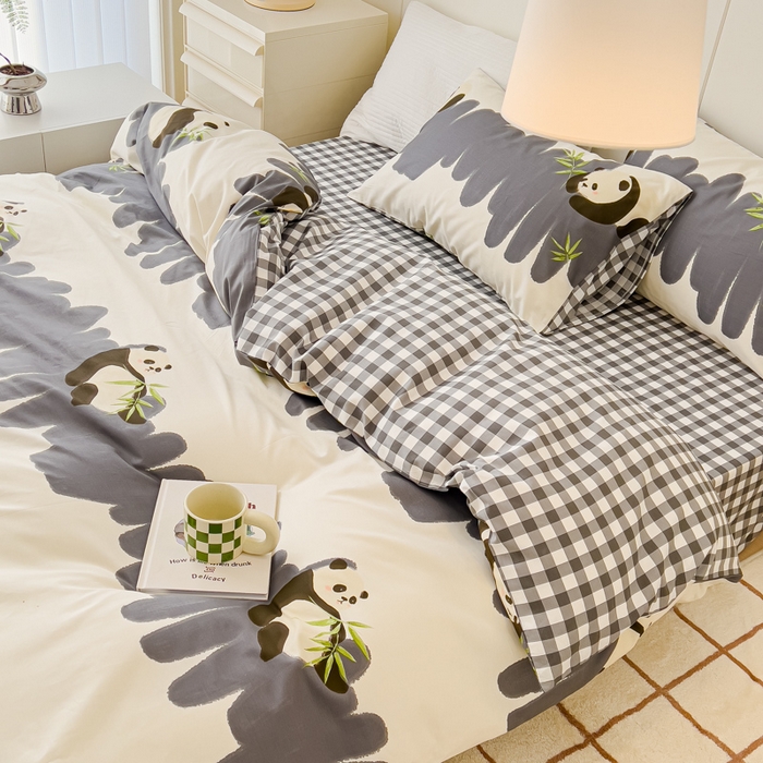 91家纺网 家纺一手货源 找家纺 感遇家纺 2024春夏新品全棉卡通印花四件套-第二批 大熊猫