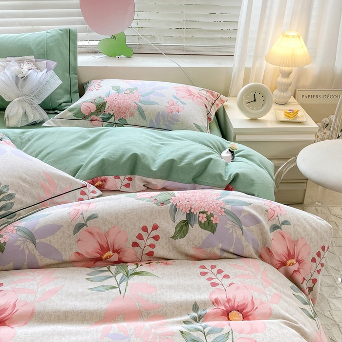 91家纺网 家纺一手货源 找家纺 宜家坊 2024新款ins小清新磨毛印花四件套 蔚然花