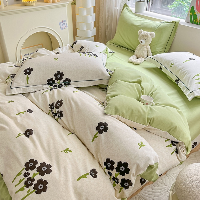 91家纺网 家纺一手货源 找家纺 宜家坊 2024新款ins小清新磨毛印花四件套 墨玉