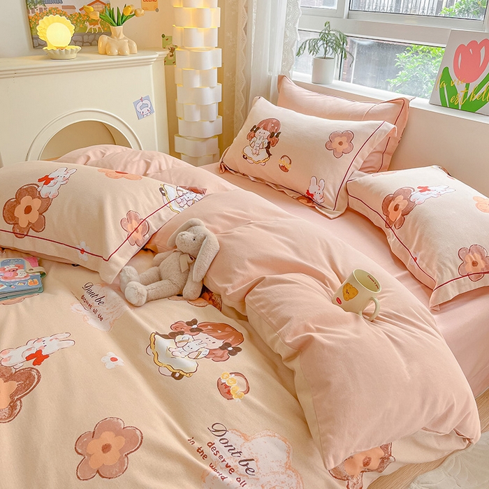 91家纺网 家纺一手货源 找家纺 宜家坊 2024新款ins小清新磨毛印花四件套 花童